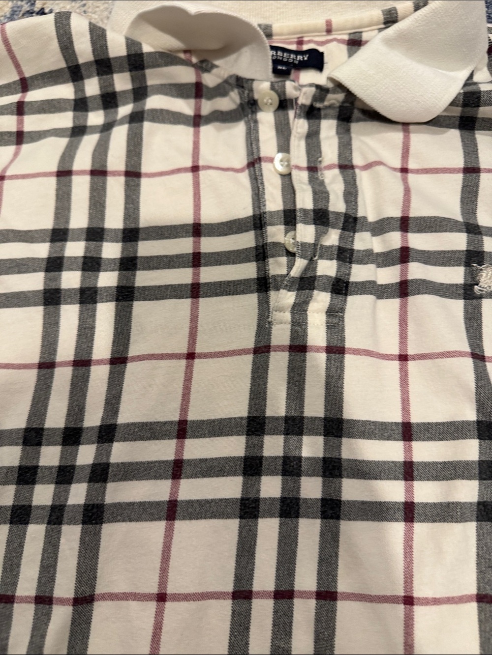 Burberry Men's Cream Polo with Black and Red Check - Picture 6 of 9